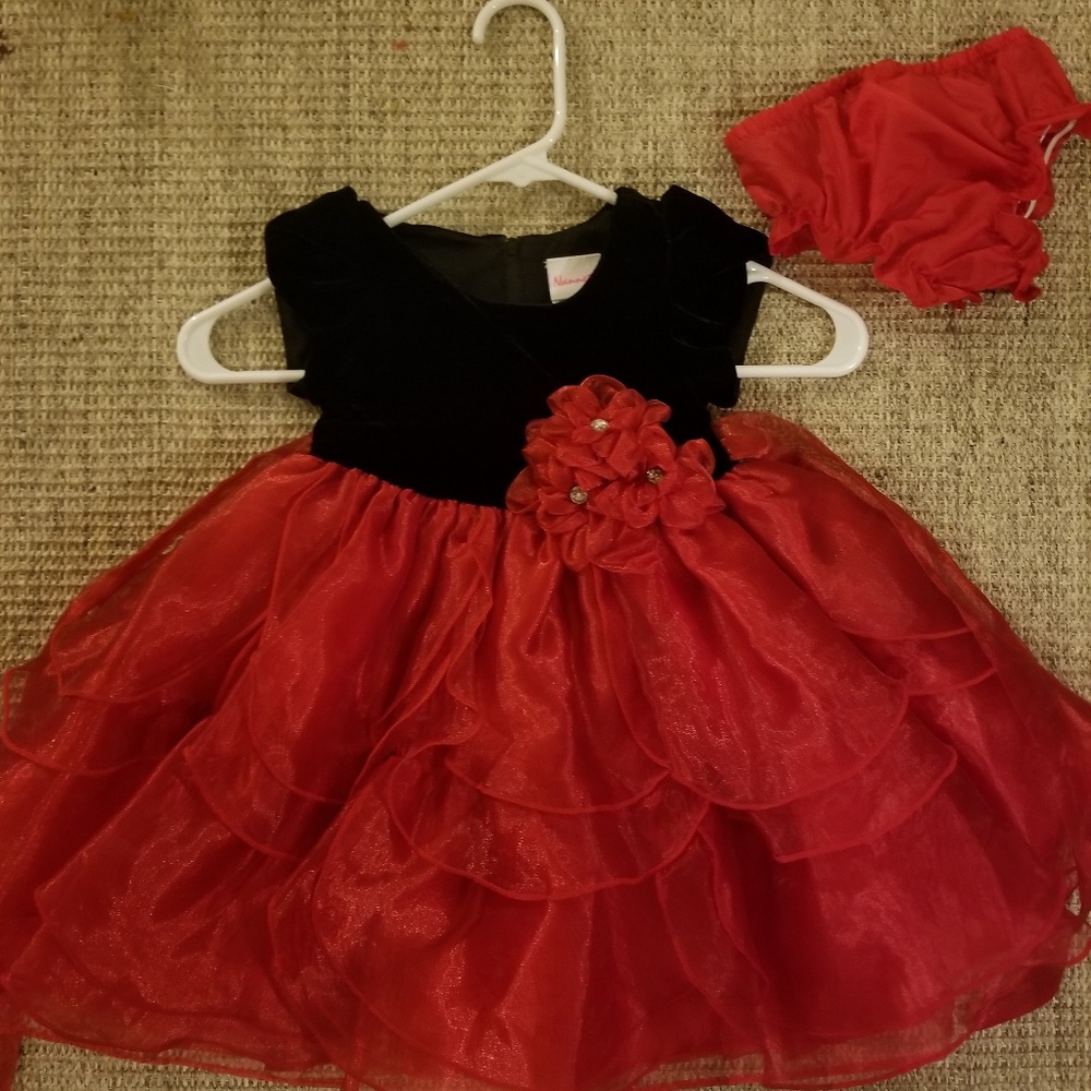 Kids red/black dress with undergarment size 24M